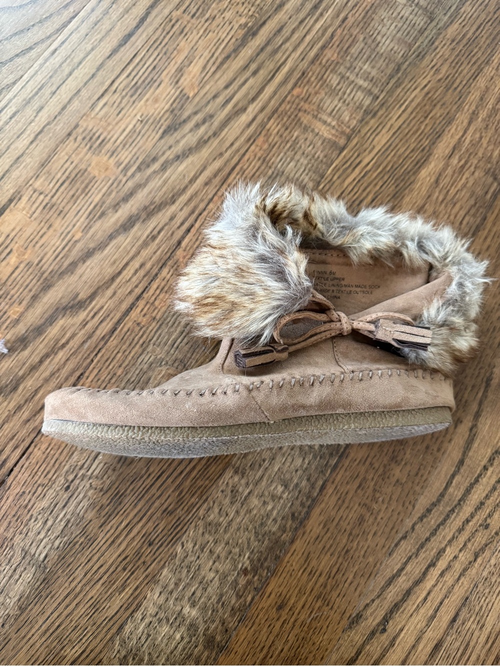 Tan Faux Fur Trim Moccasin Bootie